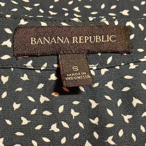 BANANA REPUBLIC Navy Blue & Cream V-Neck Long Sleeve Blouse - Picture 5 of 10